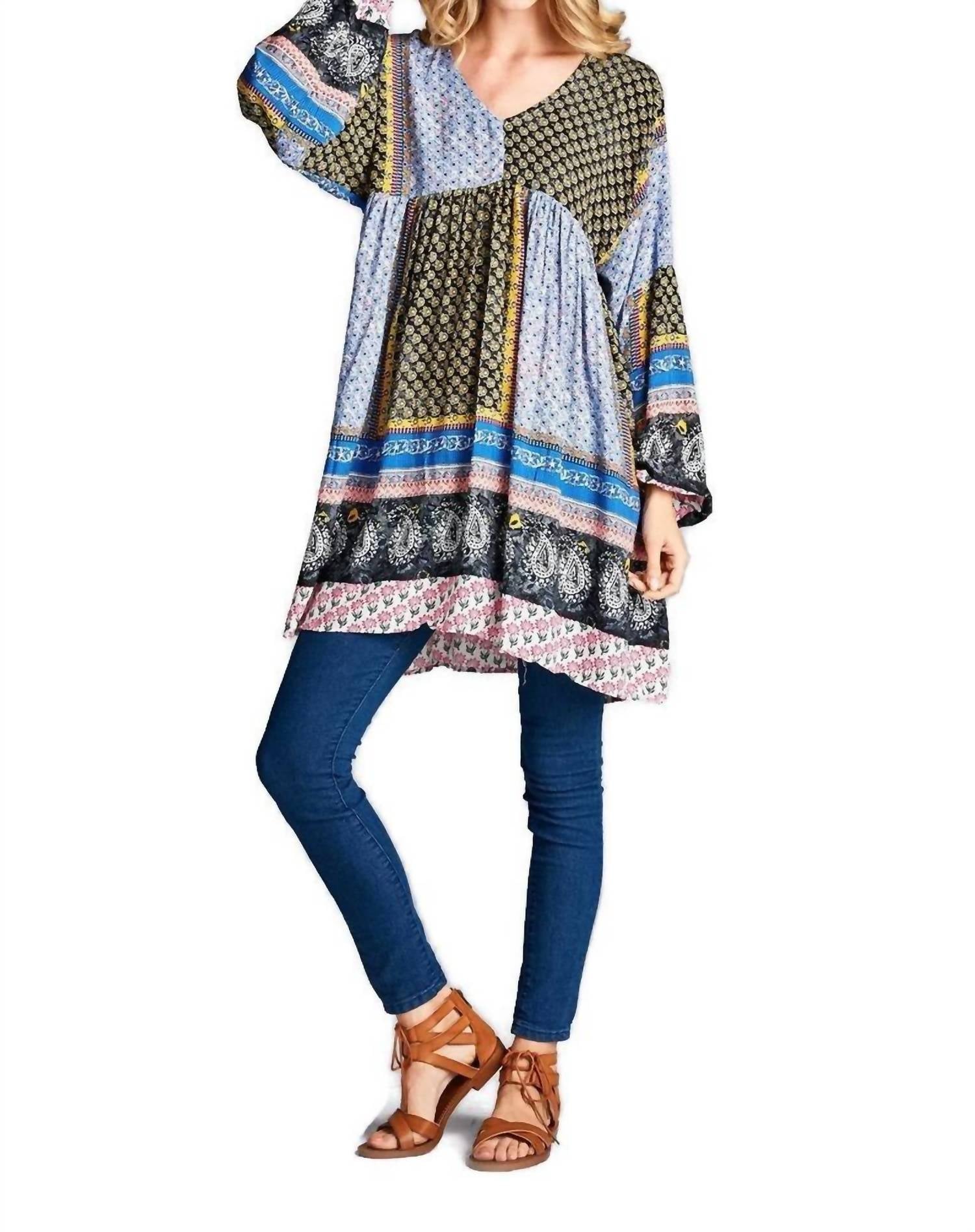 Velzera - Paisley Color Block Mini Dress