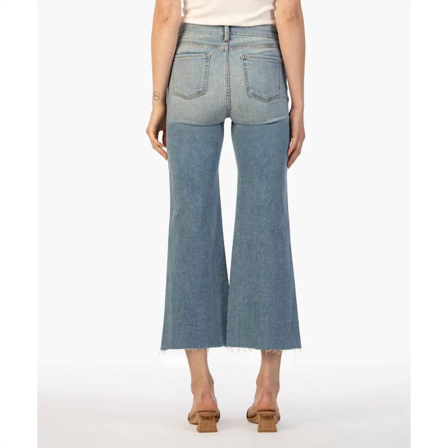 KUT FROM THE KLOTH Meg High Rise Ankle Flare Jeans in romantic wash - women's jeans - detail view