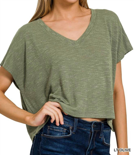 Zenana - V-neck Slub Hacci Crop Top