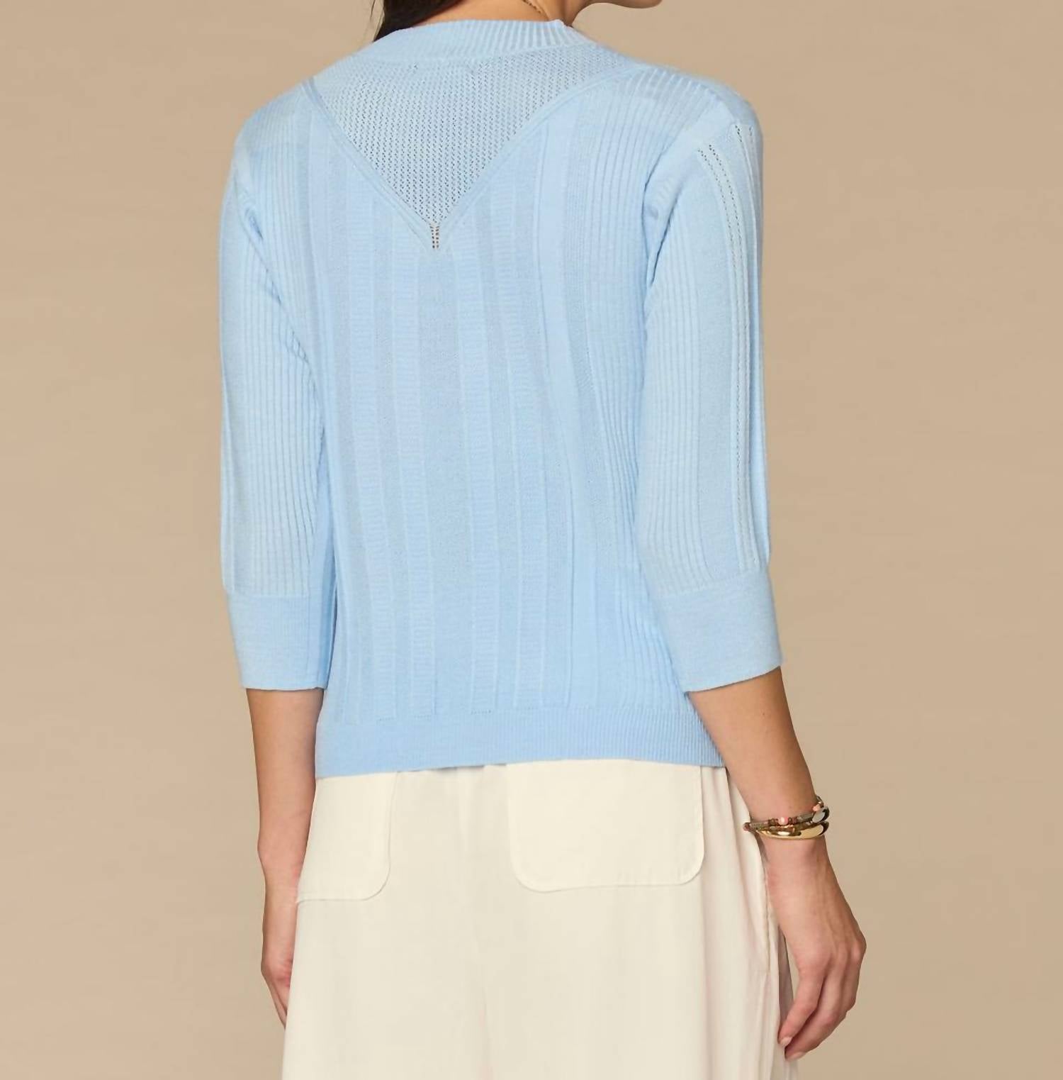 Democracy - Three Quarter Sleeve Novelty Stitch Mix Pull Over Sweater