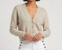 Brodie Cashmere Boxy Cropped Cashmere Cardigan in wheat - women's cardigan