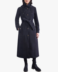 London Fog - Single Breasted Button Front Hooded Maxi Trench With Belt