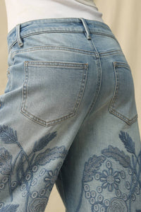 Bayeas - High Rise Eyelet And Embroidery Wide Leg Jeans