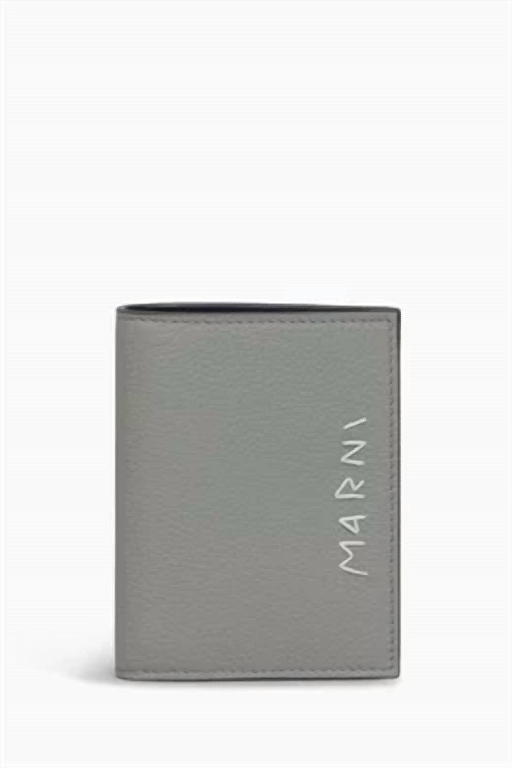 MARNI Men's Bifold Logo Leather Wallet in cement gray - men's bag