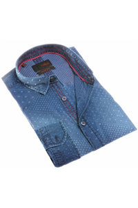 Eight X - Men's Pattern Jacquard Stone Wash Denim Button Down Shirt
