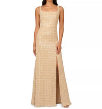 Adrianna Papell Sequin-bouclé Square-neck Gown - Petite in cream - women's dress