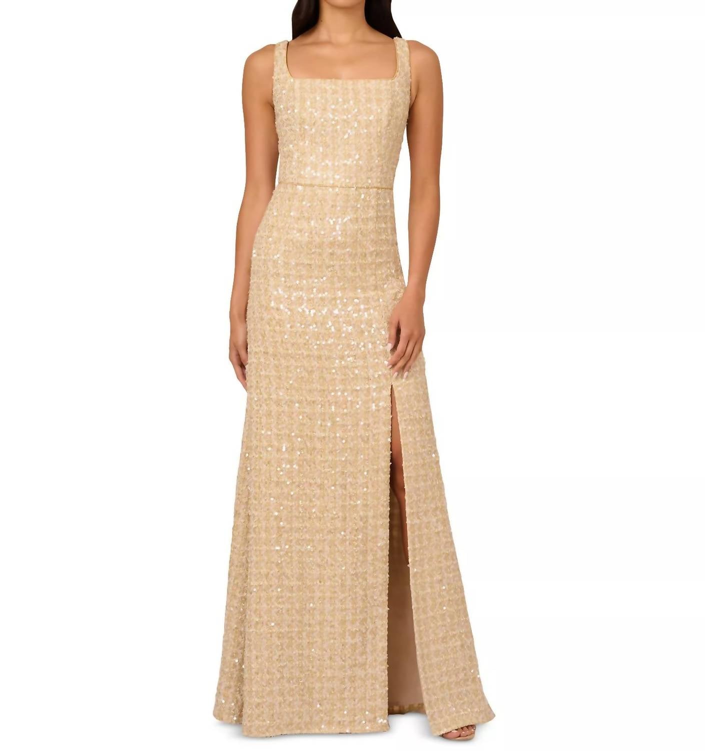 Adrianna Papell Sequin-bouclé Square-neck Gown - Petite in cream - women's dress