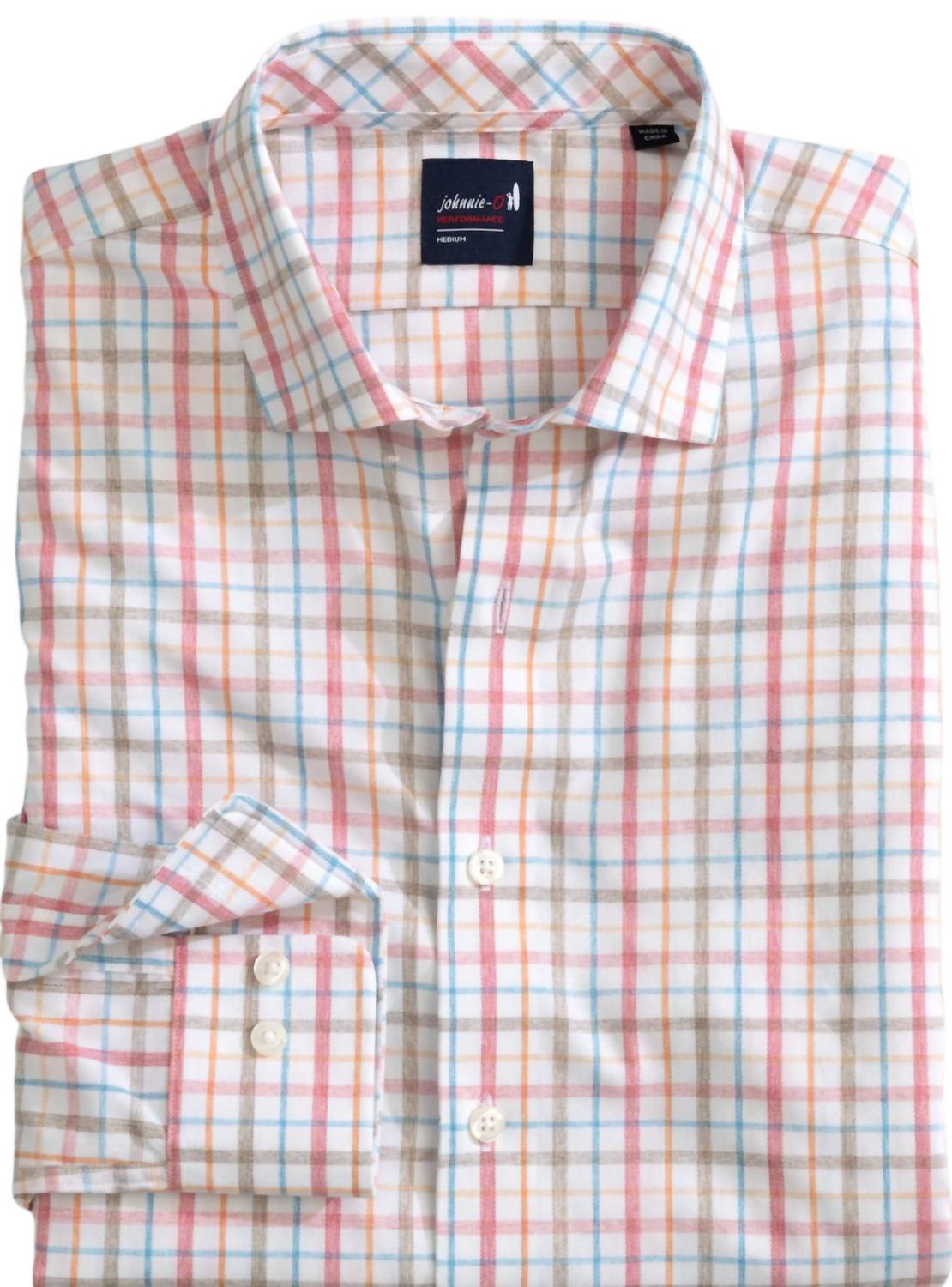 JOHNNIE-O Men's Maarten Sport Shirt in cinnamon - men's shirt - detail view