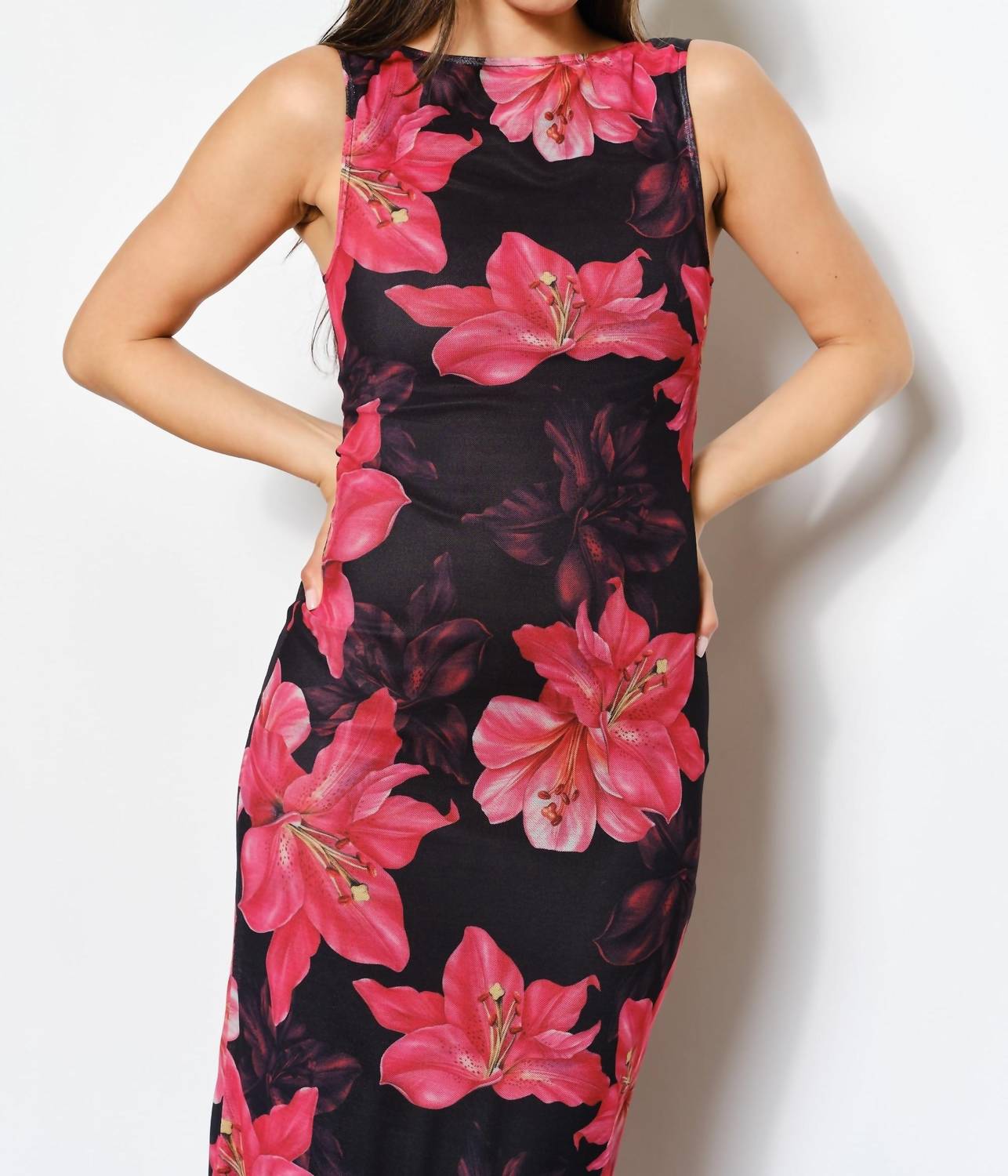 Pretty Garbage - Lanai Hibiscus Open Back Mesh Maxi Dress
