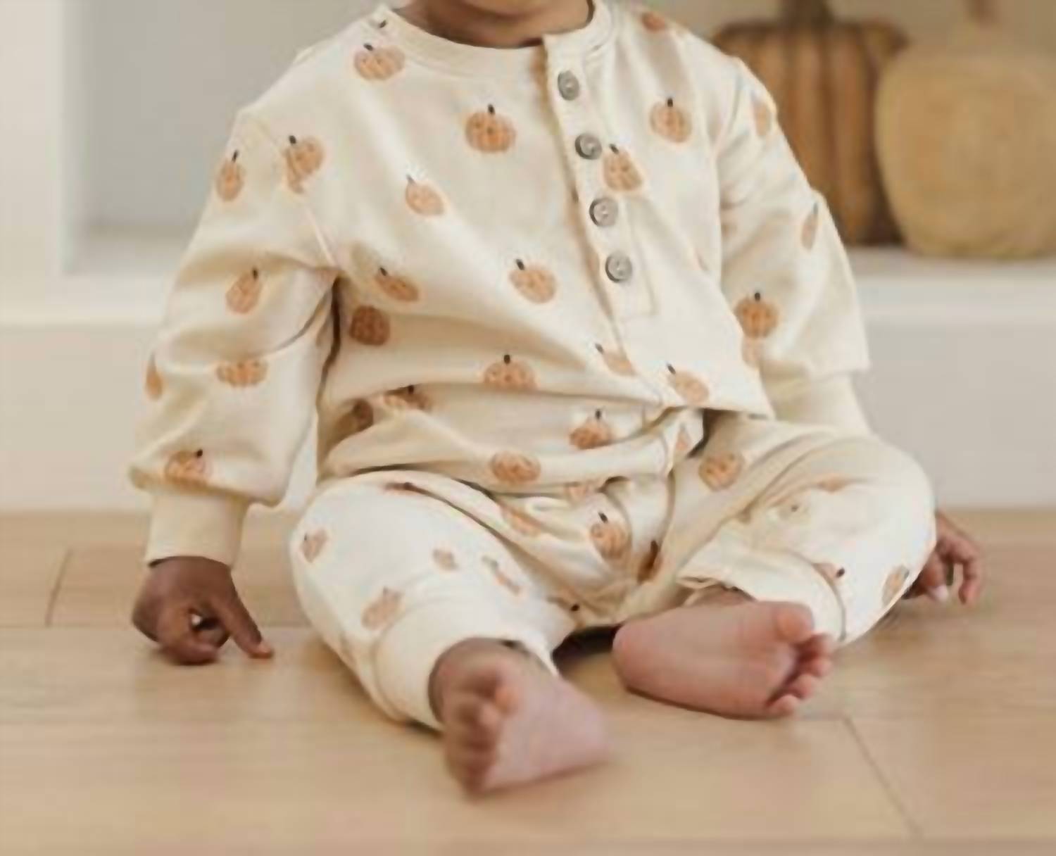 Quincy Mae Kid's Relaxed Fleece Jumpsuit in smiley pumpkins - kids' item