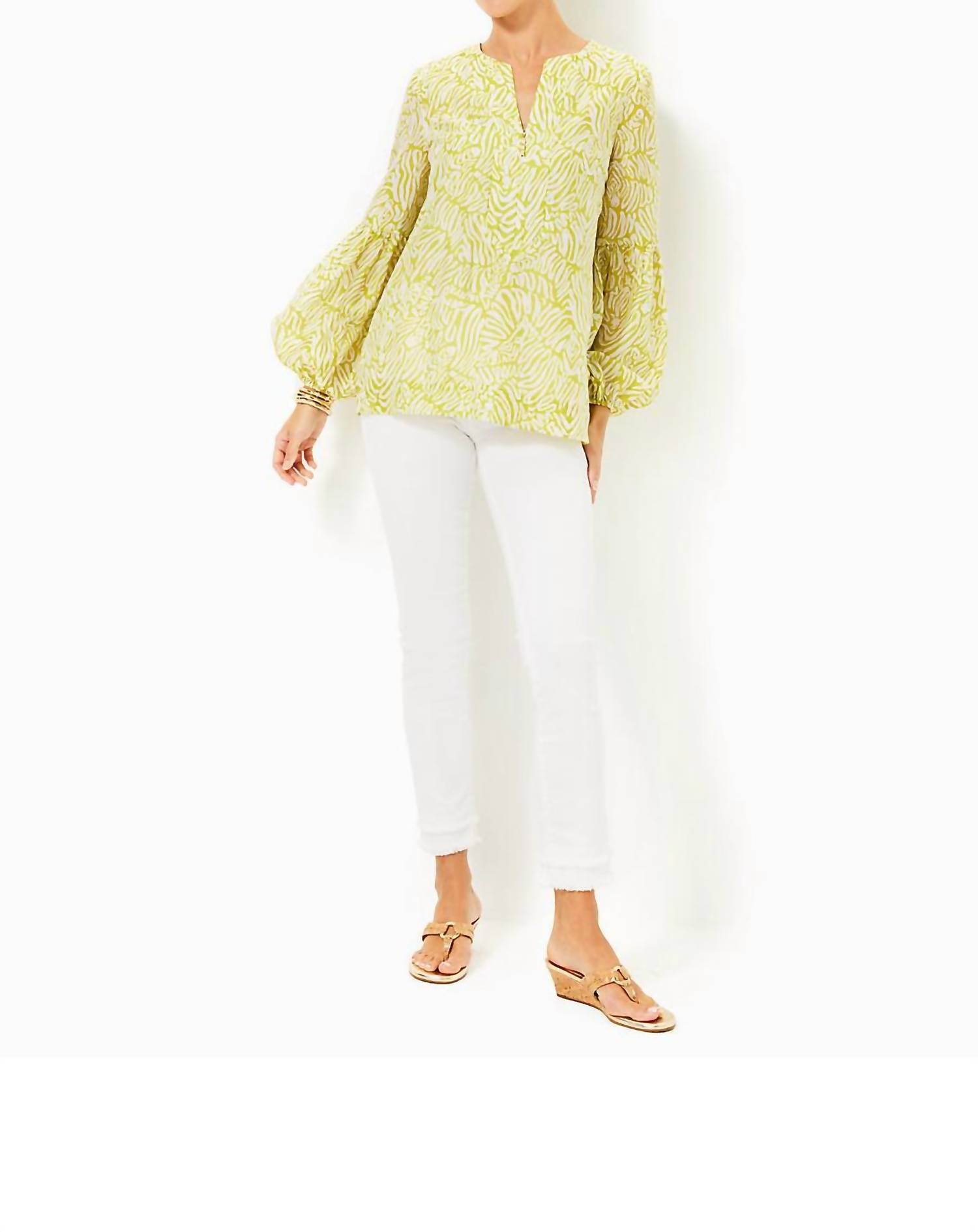 Lilly Pulitzer Long Sleeve Laurelie Top in jardin green zee bebe - women's blouse - alternate view
