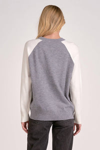 ELAN Tatum Crewneck Sweater in grey white colorblock - women's sweater - detail view