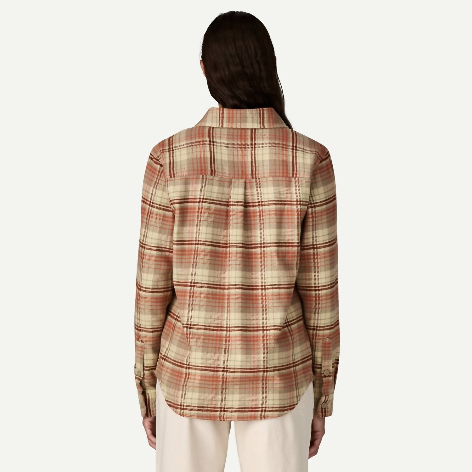 Patagonia Fjord Flannel Shirt in river plaid potters red - women's long sleeve top - detail view