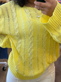 Pol - Twisted Weave Long Sleeve Sweater Top