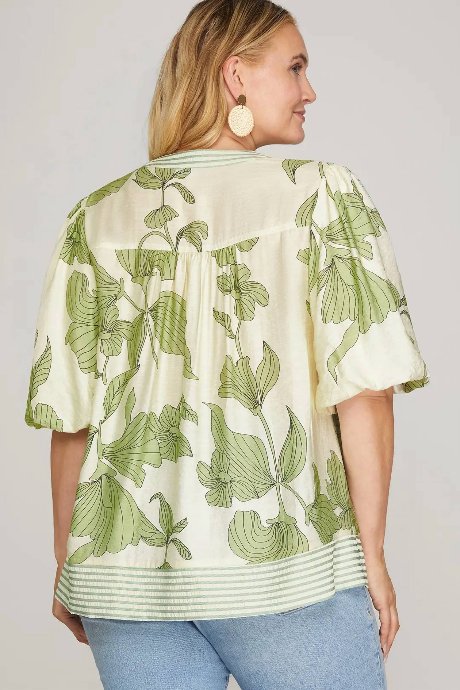 She + Sky - Bubble Sleeve Blouse
