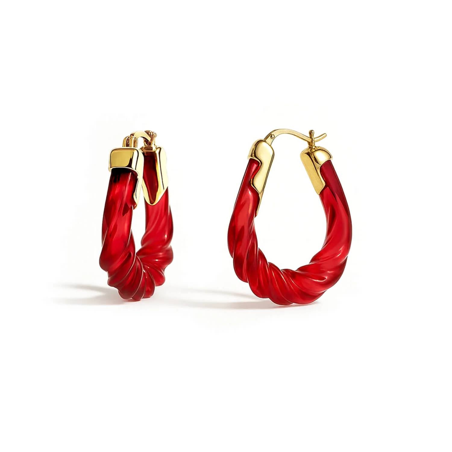 Gold & Honey - Women's Rope Twist Oval Lucite Birthstone Hoop Earrings