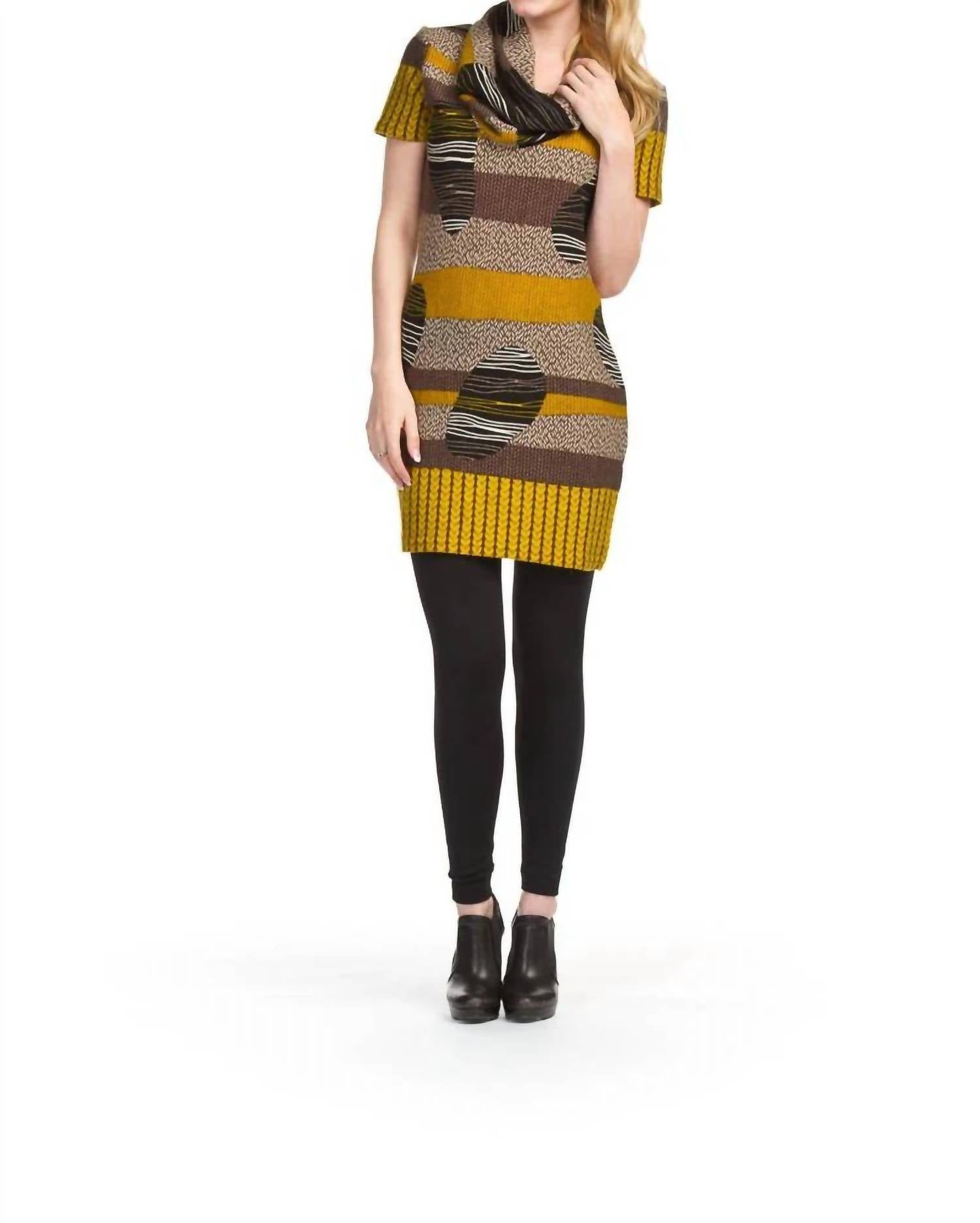 Papillon - Cowl Neck Short Sleeve Belted Patchprint Dress