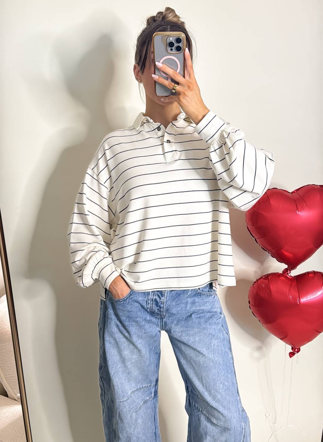 Bucketlist - Classic Stripe Long Sleeve Polo Top