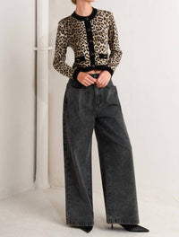 Flying Tomato - Kristen Animal Print Knit Cardigan