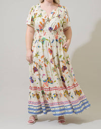 SUGARLIPS Rony Smocked Maxi Dress in ivory multi - women's dress
