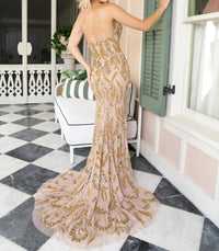 Rachel Allan - Beaded Strapless Slit Gown