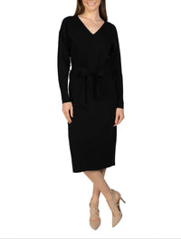 Love Token - Knit Midi Sweater Dress With Tie Sash