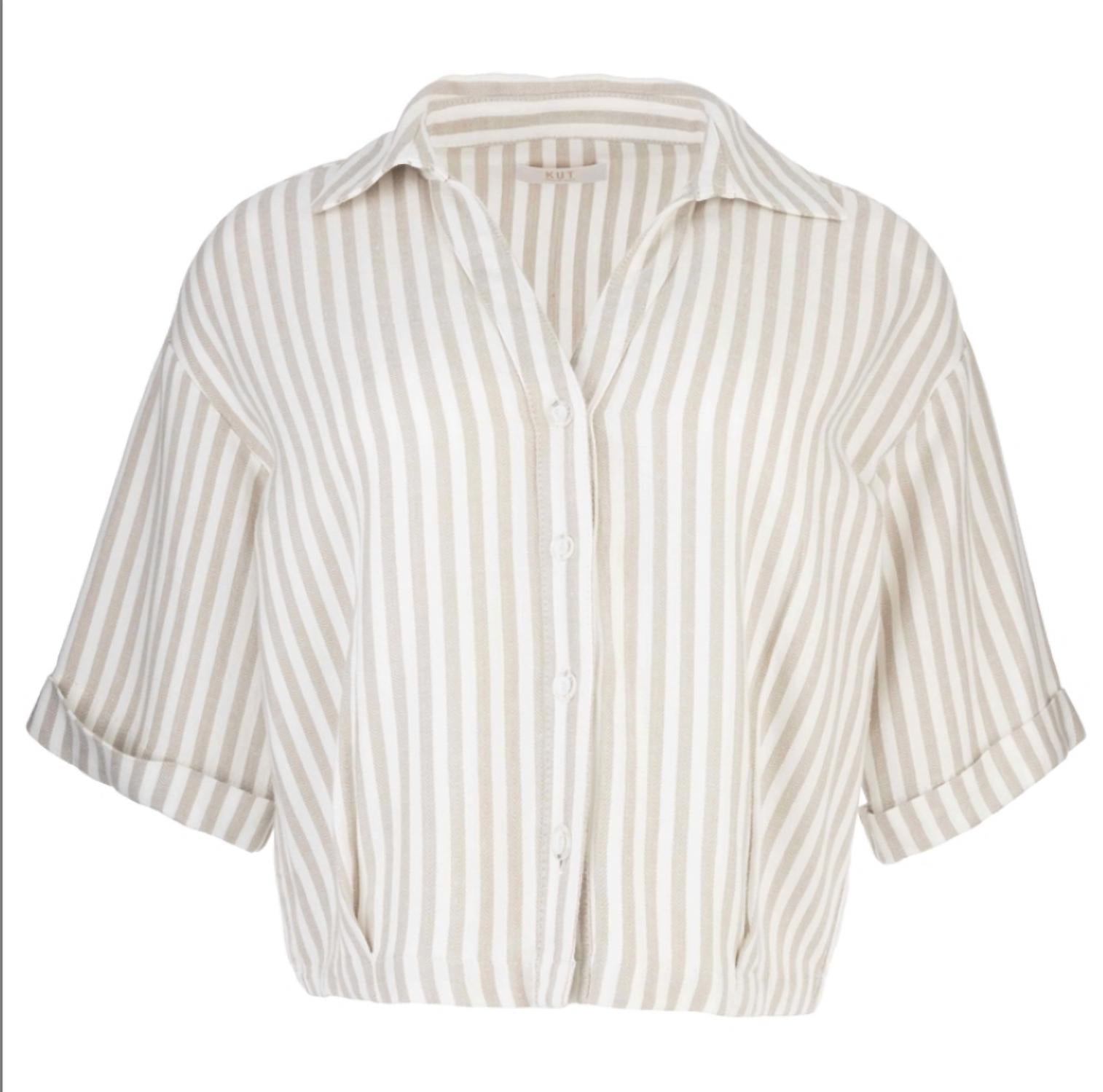 KUT FROM THE KLOTH Donna Top in ivory taupe - women's blouse - view 4