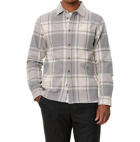 Les Deux Jeremy Flannel Short Sleeve Button Down Shirt in snow light grey melange - men's shirt