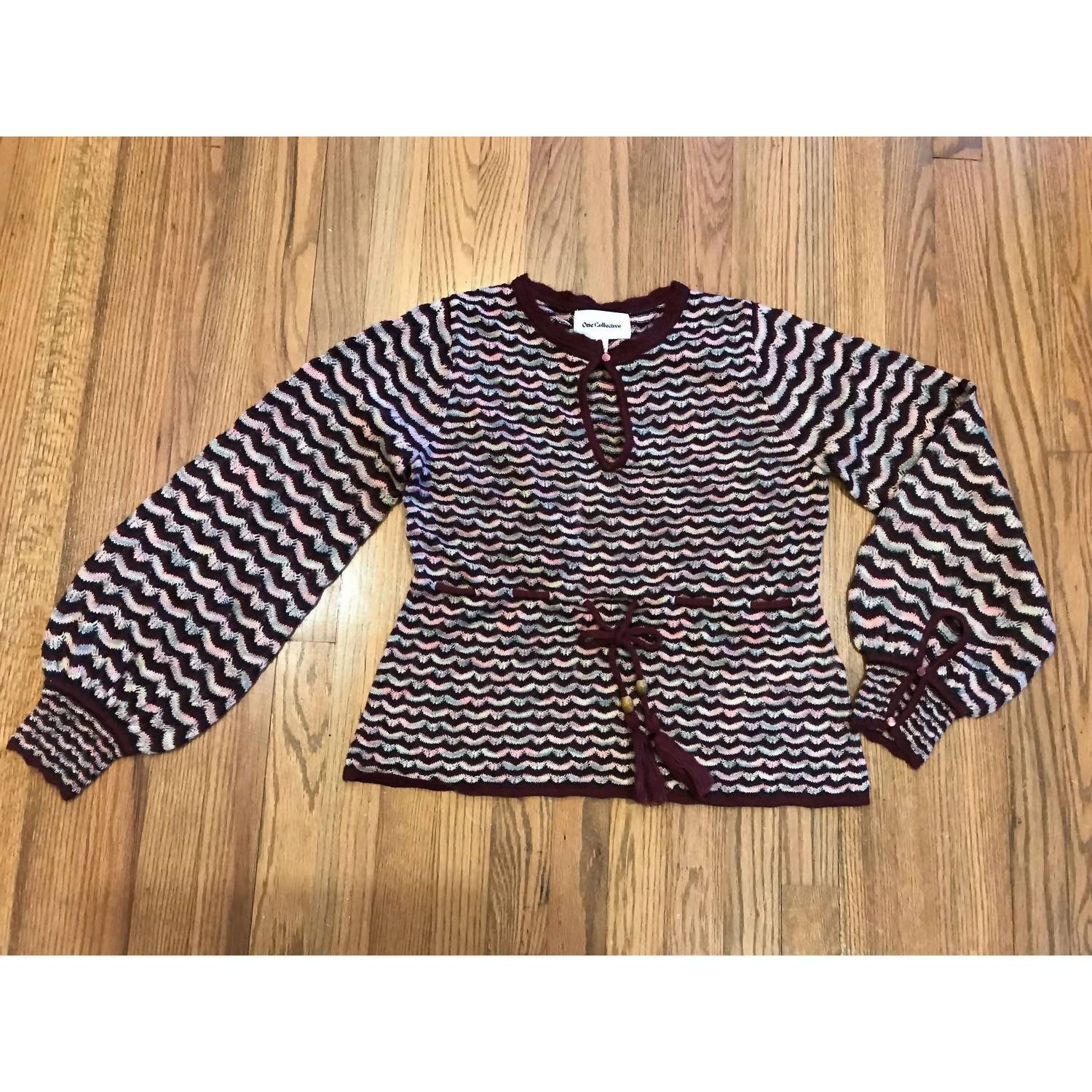 One Collective - women's Patterned Keyhole Sweater