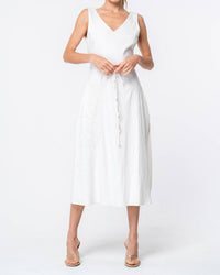 CIEBON Carrie Embroidered Feather Midi Dress in cream - women's dress