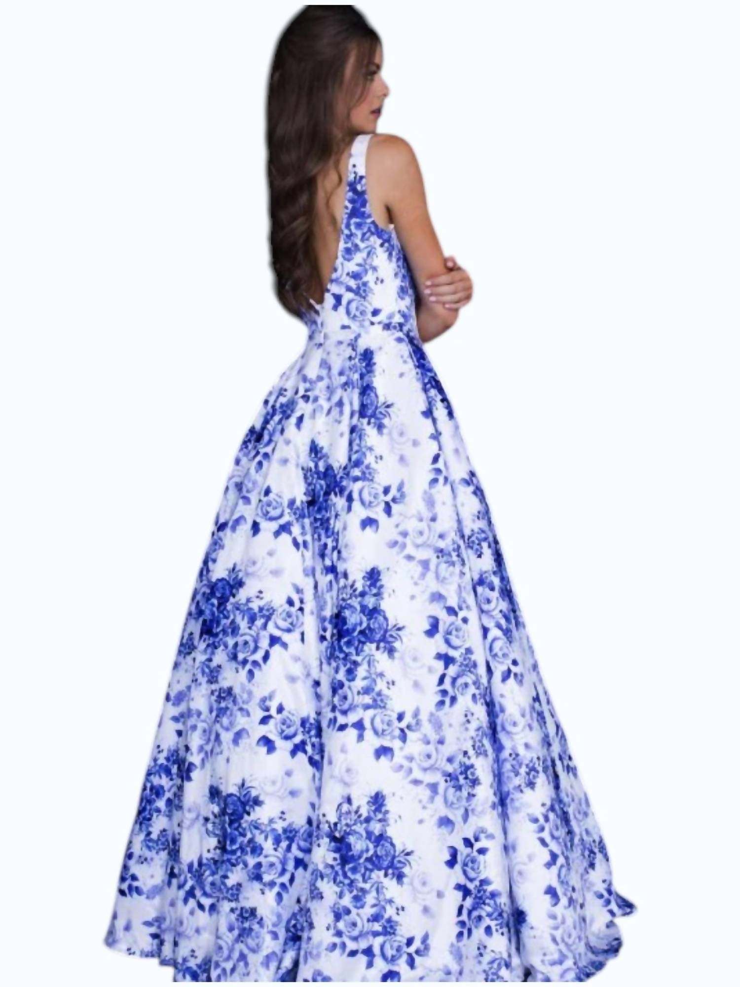 Jovani - V-neck Satin Ball Gown