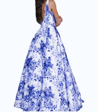 Jovani - V-neck Satin Ball Gown