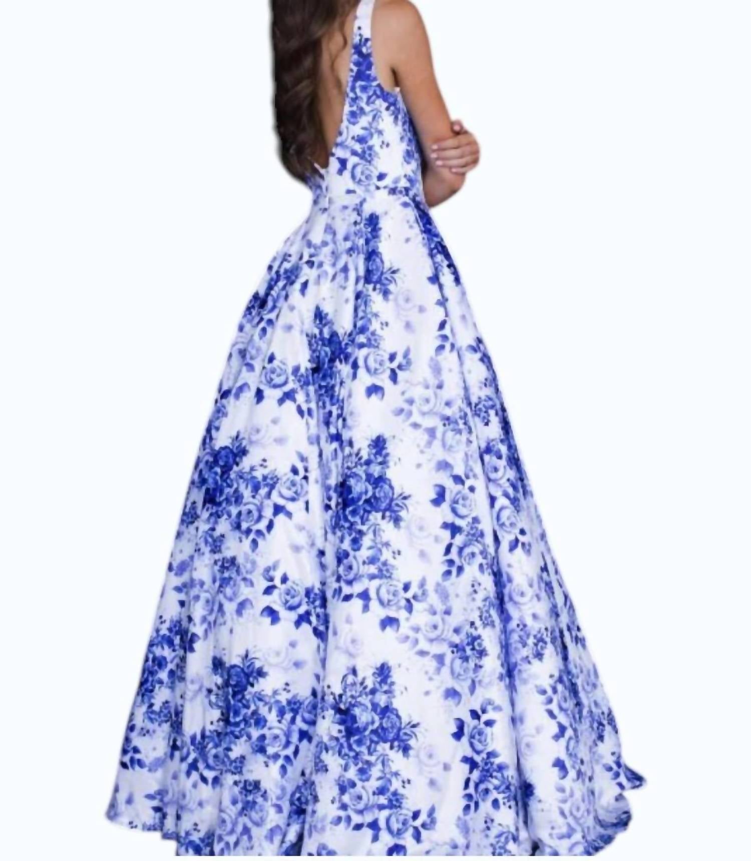 Jovani - V-neck Satin Ball Gown