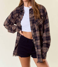 Doe And Rae - Plaid Flannel Shirt With Frayed Detail