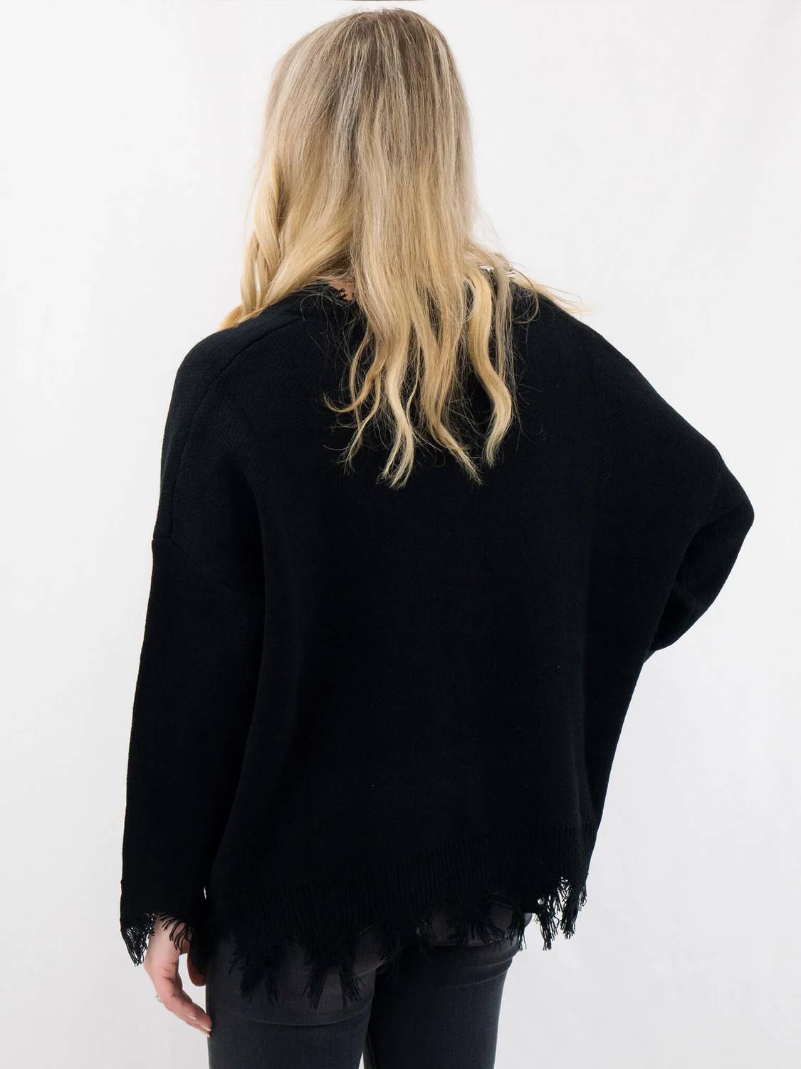 Blue B - Frayed V-Neck Tiger Sequin Sweater