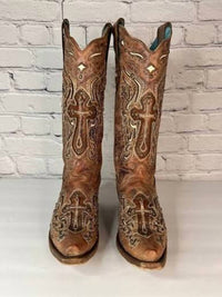Corral - Women's Inlay Cross And Studs Cowgirl Boots