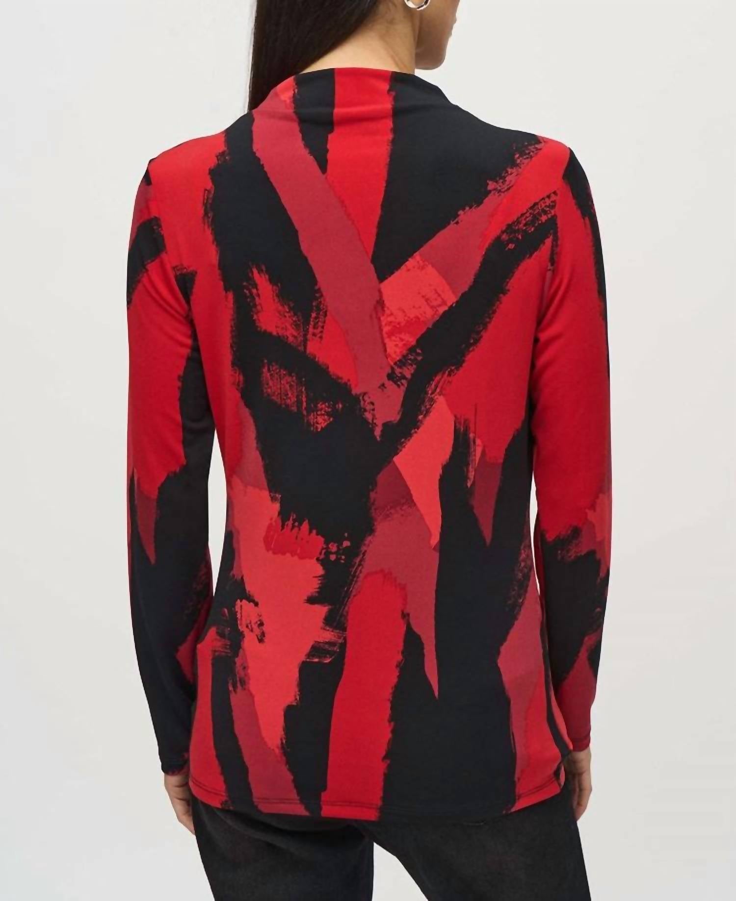 Joseph Ribkoff - Silky Knit Abstract Print Mock Neck Top