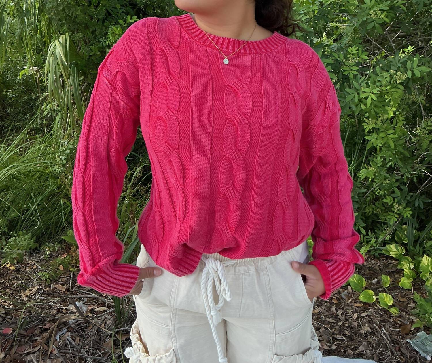Adora - Mineral Wash Cable Knit Sweater Top