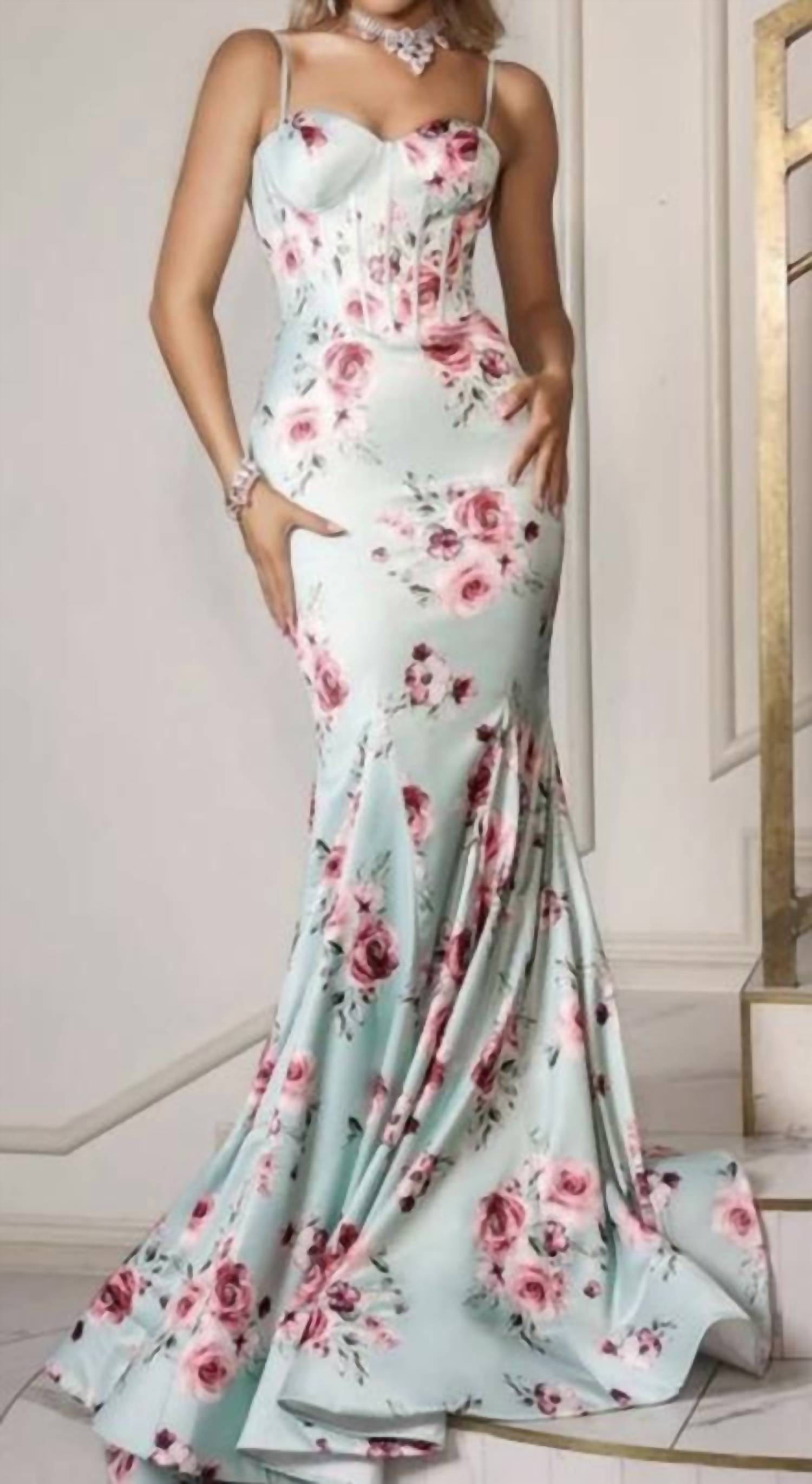 PORTIA&SCARLETT Floral corset gown in mint multi - women's dress