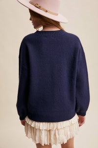 Listicle Horseshoes And Sequins Sweater in dark blue - women's sweater - detail view