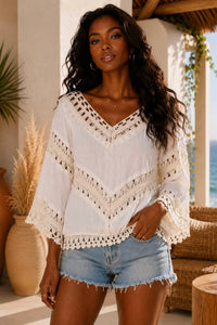 Surelymine - Crochet Lace Boho Blouse