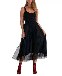 ELAN Tulle-trim Scoop Neck Dress in black - women's dress
