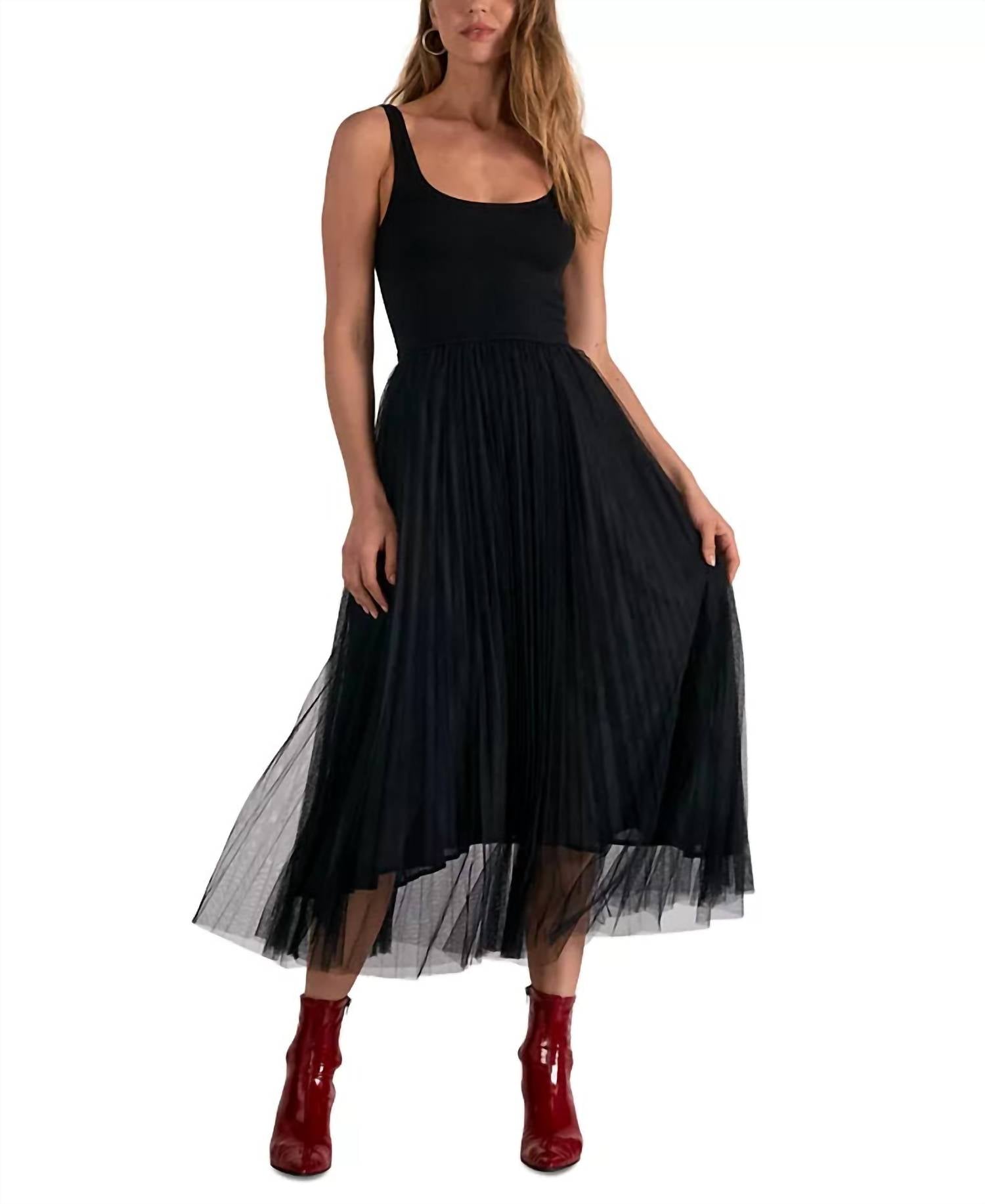 ELAN Tulle-trim Scoop Neck Dress in black - women's dress