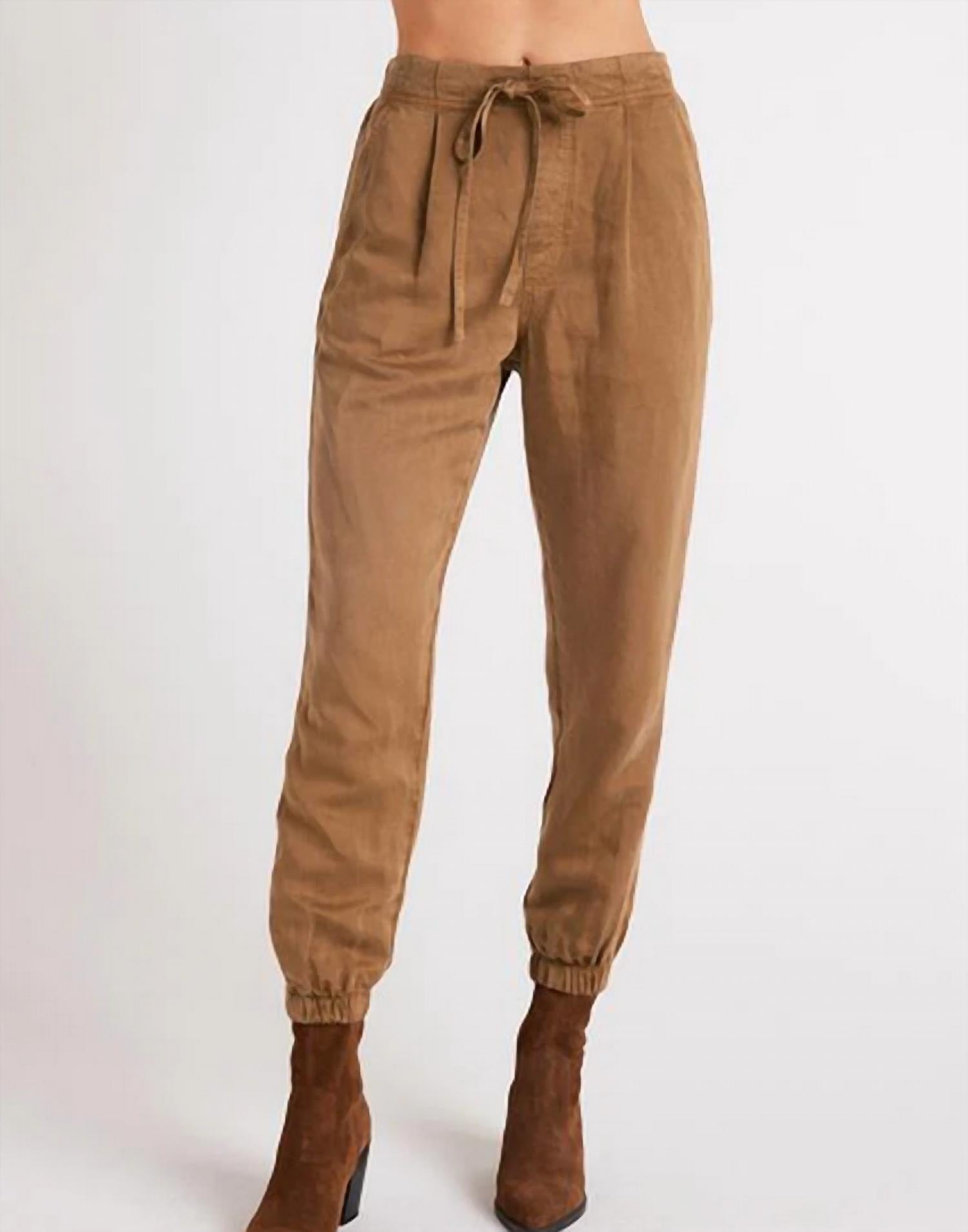 Bella Dahl Luna Pleat Front Jogger Pants in topaz brown - women's pants - detail view