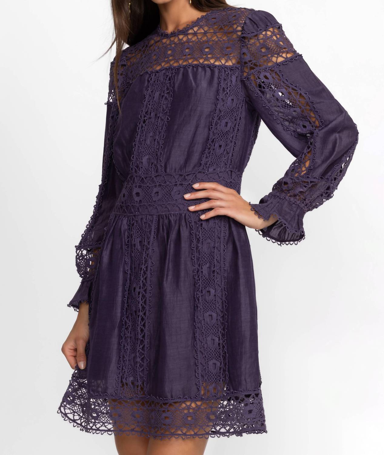 Johnny Was MITSKA LACE MINI DRESS in deep plum - women's dress - view 5