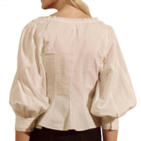 THE GREAT. Women's The Haven Top in true white - women's blouse - detail view