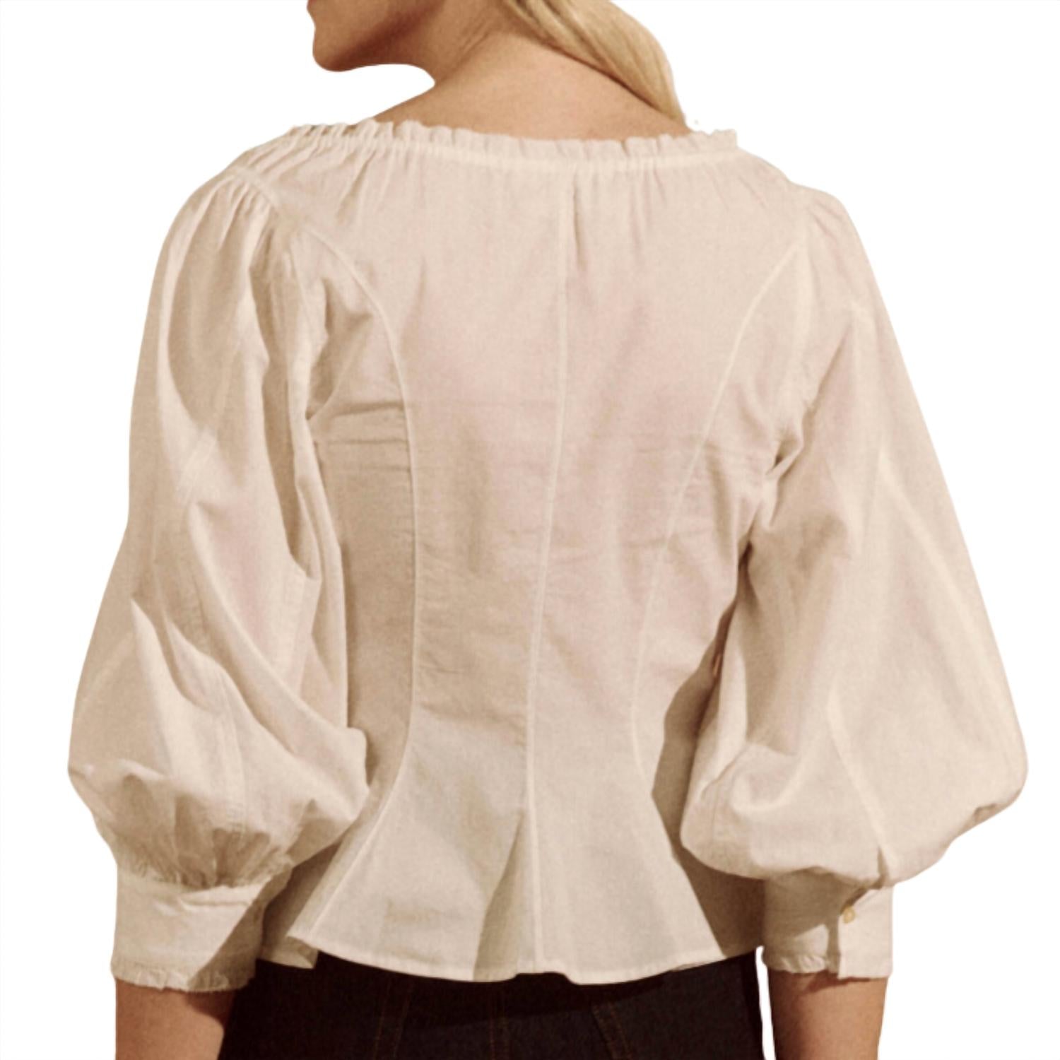THE GREAT. Women's The Haven Top in true white - women's blouse - detail view
