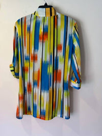 Multiples Women's Accordian Button Front Tunic in white royal yellow orange - women's shirt - detail view