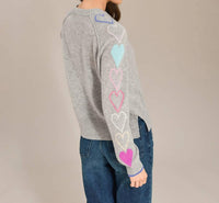 Alashan Cashmere Cashmere Hearts And Hugs Crew Neck Sweater in harbor - women's sweater - detail view