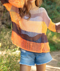 Davi & Dani - Striped Wide Opening Sleeve Pullover Cover Up Top
